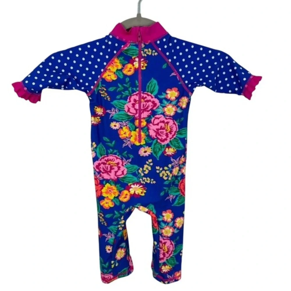 Mini Club Floral Ruffle Polka Dot‎ Long Sleeve UPF Swim Rash Guard 18-24 Months